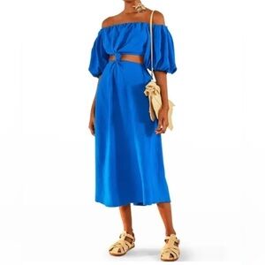 FARM Rio Blue Midi Tie-knot Dress